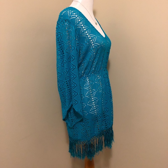 Sessa Turquoise Crochet Swimsuit Coverup w/Tassels,Size-Large - Picture 5 of 6